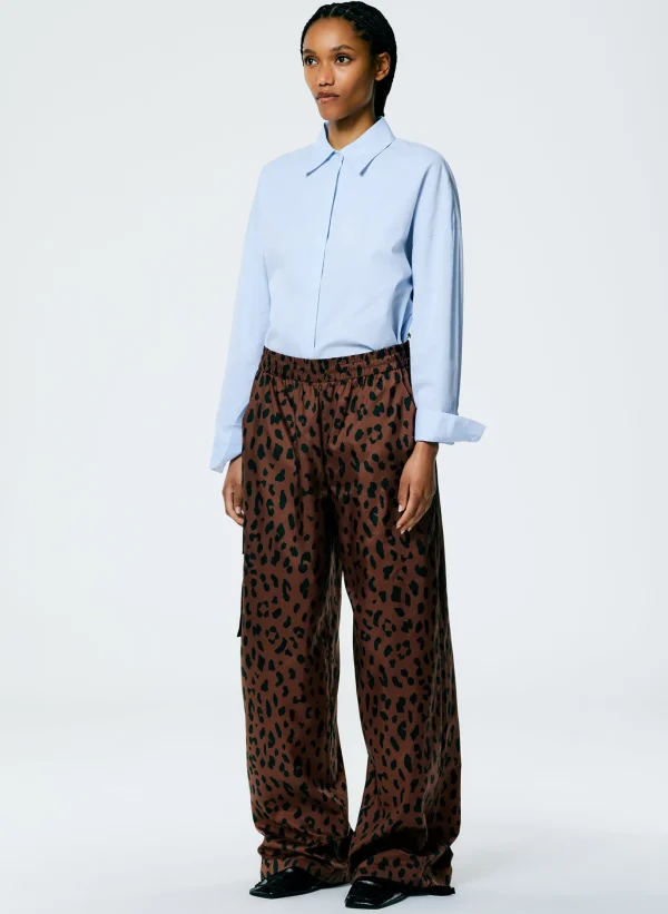 Tibi Recycled Sporty Nylon Cheetah Wide Leg Pull On Pant Brown Multi Outlet
