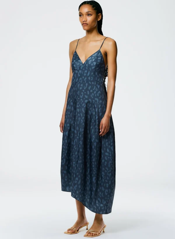 Tibi Recycled Sporty Nylon Cheetah Cami Dress Navy Fog Multi Discount