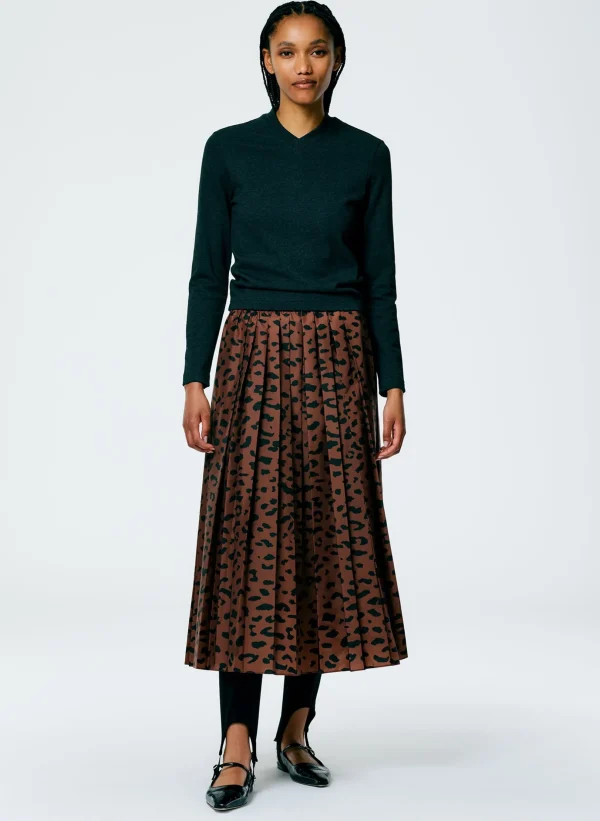 Tibi Recycled Sporty Nylon Cheetah Pleated Pull On Skirt Brown Multi Outlet