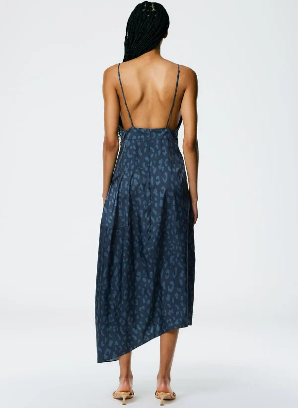 Tibi Recycled Sporty Nylon Cheetah Cami Dress Navy Fog Multi Discount