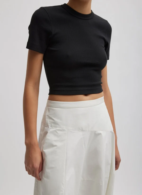 Tibi Ribbed Cropped Baby T-Shirt Black Discount
