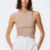 Tibi Ribbed T-Shirt Cropped Tank Sand Cheap