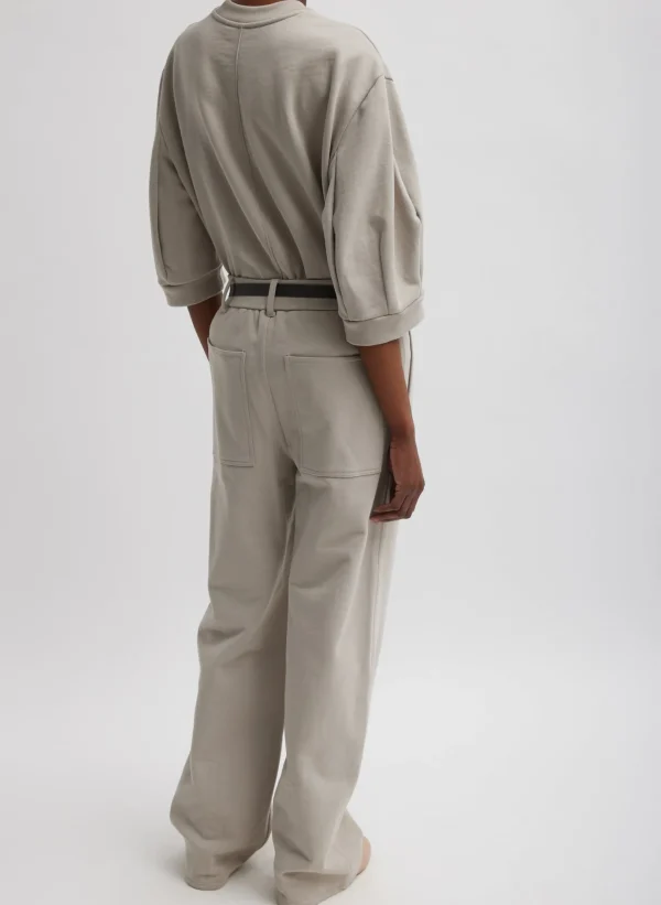 Tibi Sculpted Short Sleeve Sweatshirt Light Stone Best