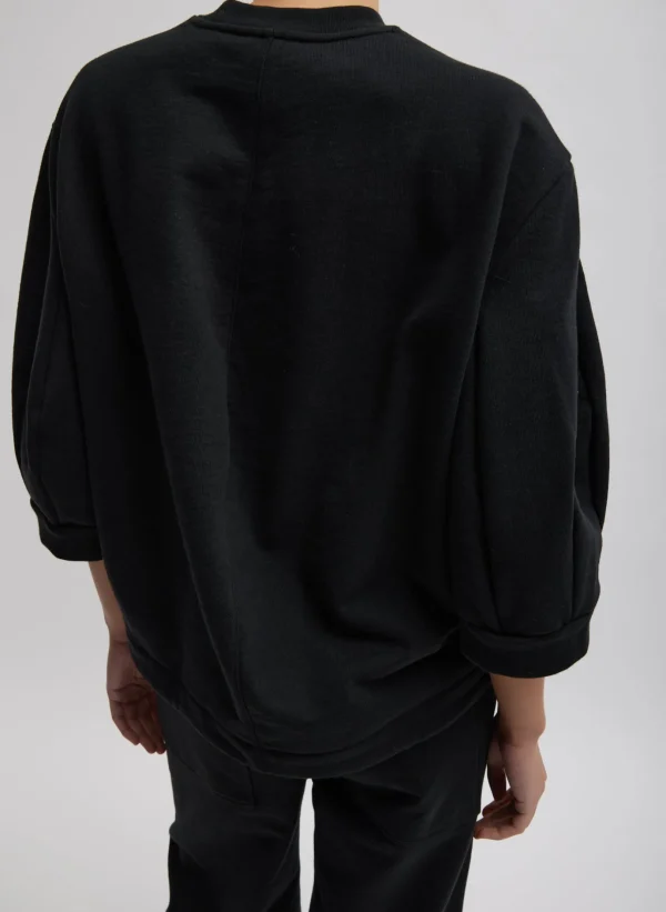 Tibi Sculpted Short Sleeve Sweatshirt Black Shop
