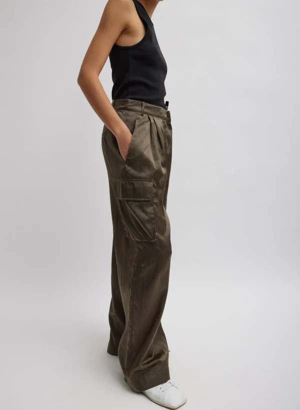 Tibi Shiny Nylon Pleated Stella Cargo Pant Dune Cheap