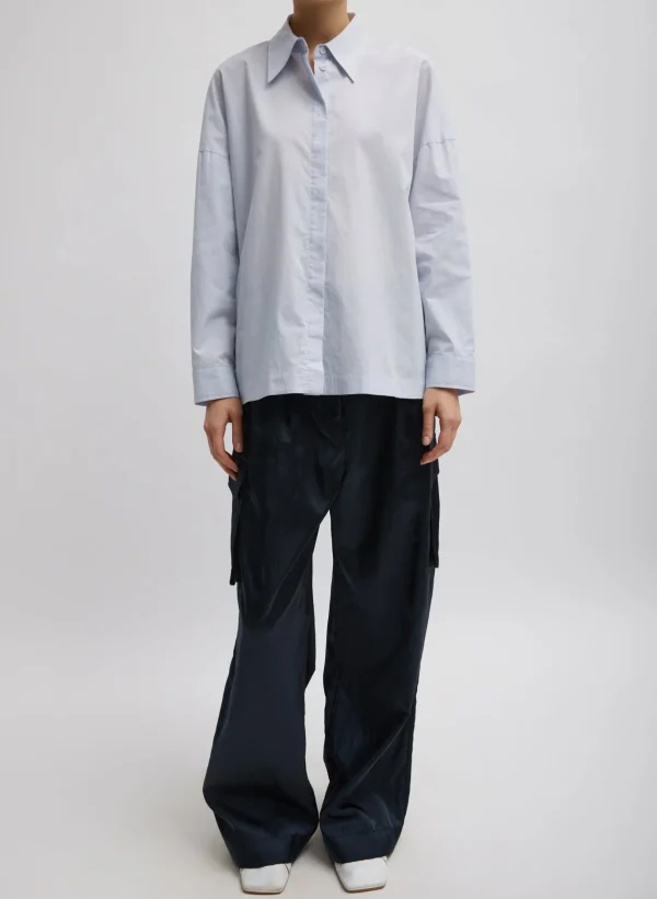 Tibi Shiny Nylon Pleated Stella Cargo Pant Navy Cheap