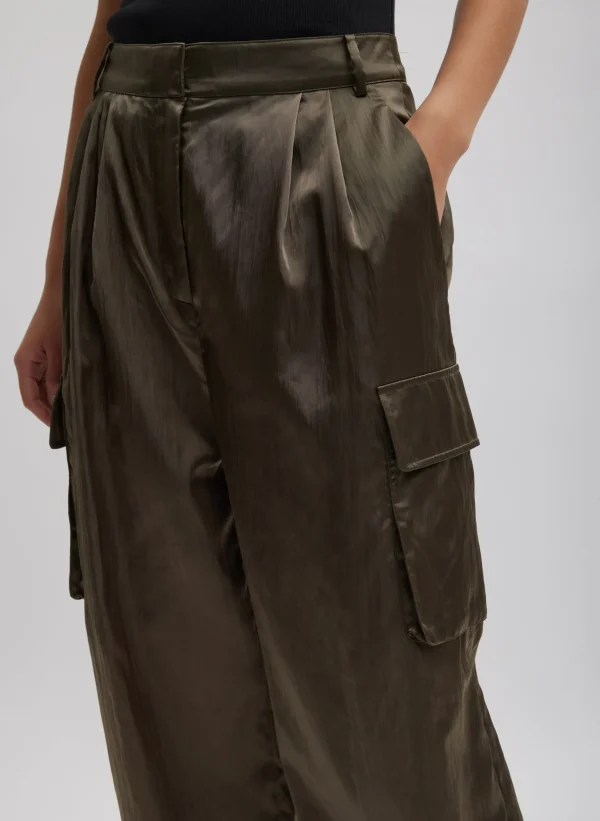 Tibi Shiny Nylon Pleated Stella Cargo Pant Dune Cheap