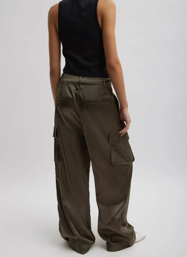 Tibi Shiny Nylon Pleated Stella Cargo Pant Dune Cheap