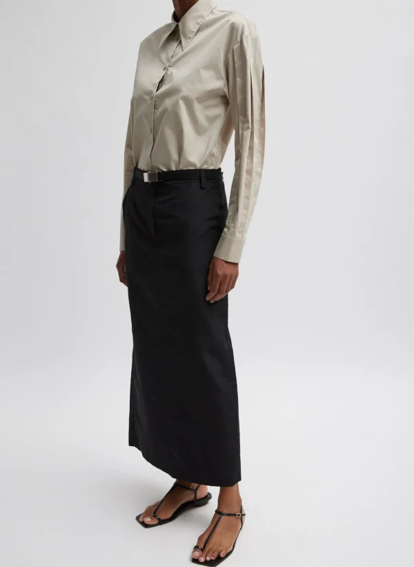 Tibi Silk Nylon Maxi Skirt Black Best Sale
