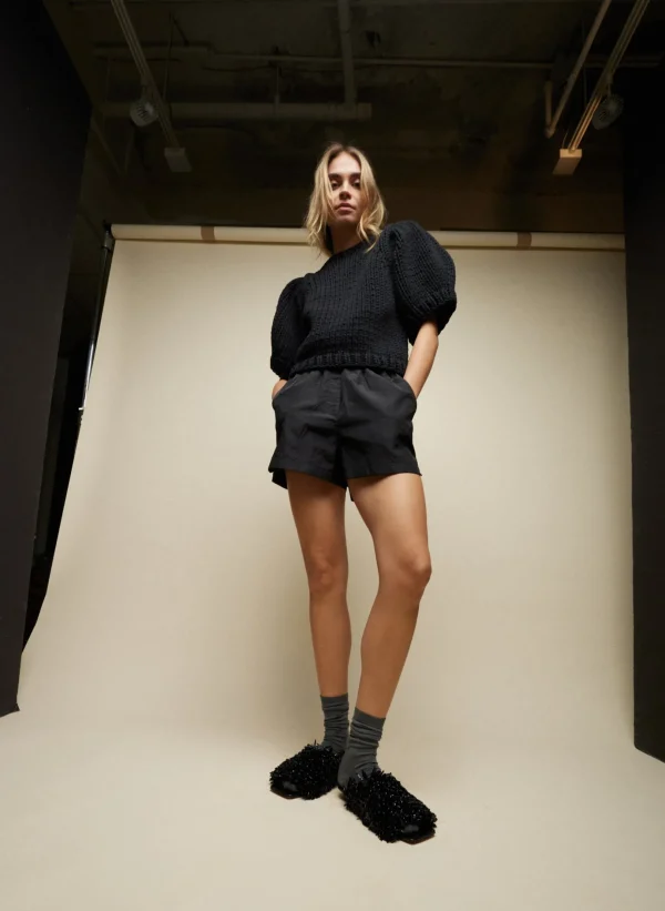 Tibi Silk Nylon Pull On Shorts Black Flash Sale