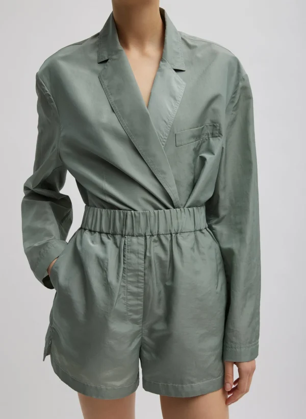 Tibi Silk Nylon Pull On Shorts Pumice Grey Online