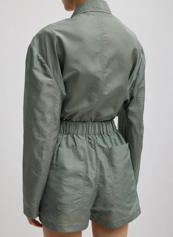 Tibi Silk Nylon Pull On Shorts Pumice Grey Online