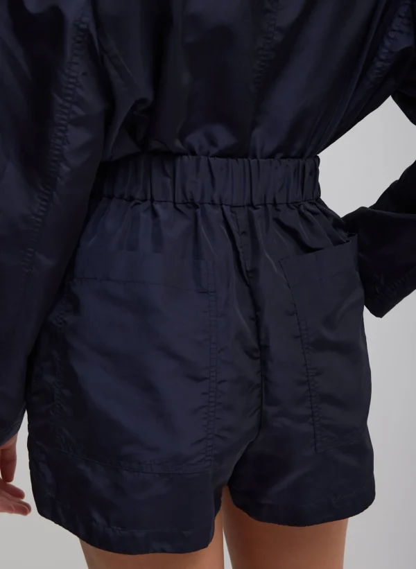 Tibi Silk Nylon Pull On Shorts Navy Shop