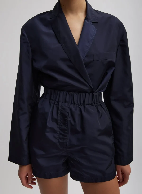 Tibi Silk Nylon Pull On Shorts Navy Shop