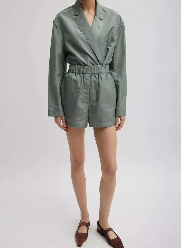 Tibi Silk Nylon Pull On Shorts Pumice Grey Online