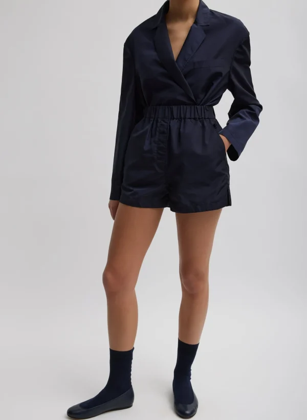 Tibi Silk Nylon Pull On Shorts Navy Shop