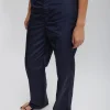 Tibi Silk Nylon Straight Leg Trouser Navy Cheap