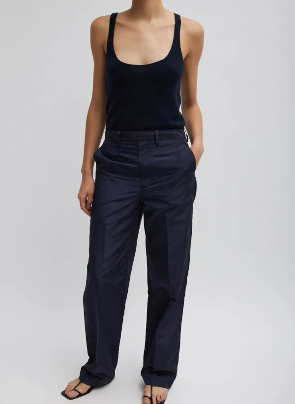 Tibi Silk Nylon Straight Leg Trouser Navy Cheap