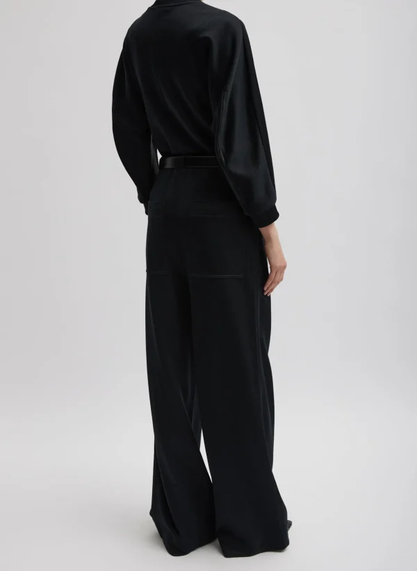 Tibi Silk Terry Pleated Pull On Pant Black Clearance