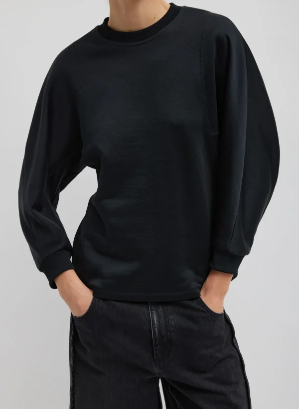 Tibi Silk Terry Sculpted Sleeve Slim Sweatshirt Black Clearance
