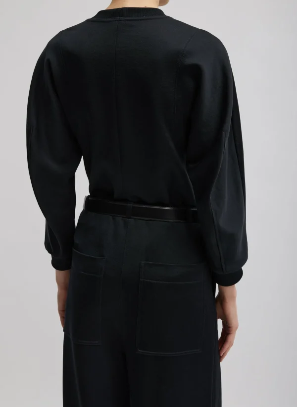 Tibi Silk Terry Sculpted Sleeve Slim Sweatshirt Black Clearance