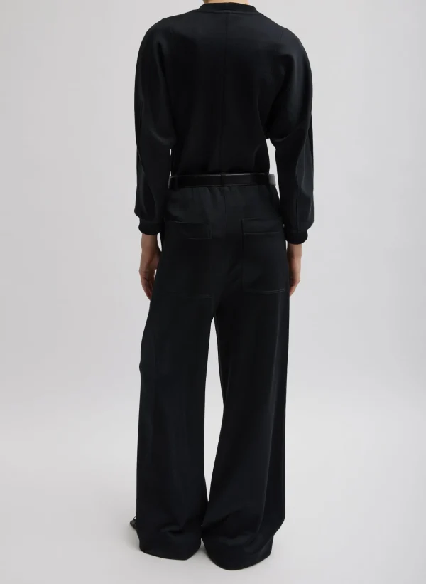 Tibi Silk Terry Sculpted Sleeve Slim Sweatshirt Black Clearance