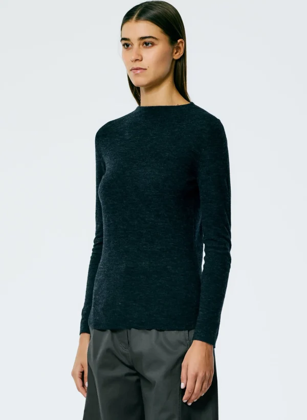 Tibi Skinlike Mercerized Wool Soft Sheer Pullover Charcoal Discount