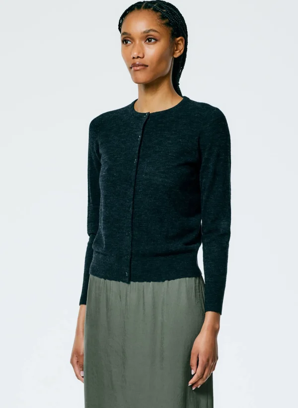 Tibi Skinlike Mercerized Wool Shrunken Cardigan Charcoal Online