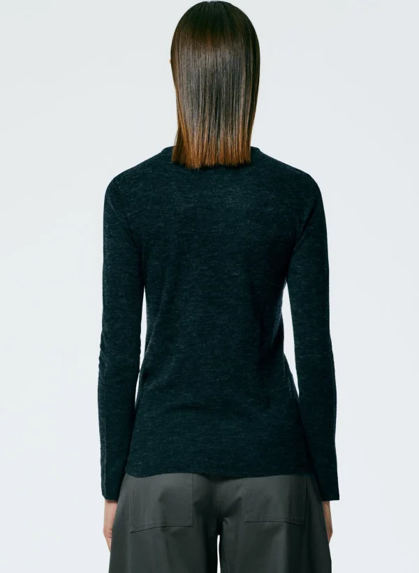 Tibi Skinlike Mercerized Wool Soft Sheer Pullover Charcoal Discount