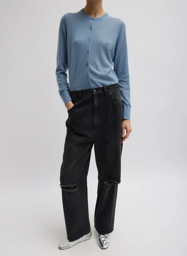 Tibi Skinlike Mercerized Wool Shrunken Cardigan Blue Mist Outlet
