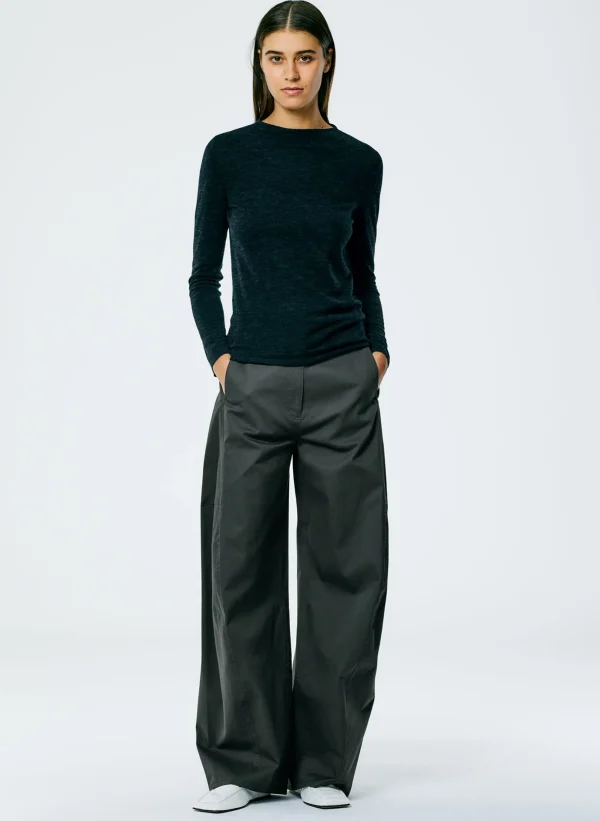 Tibi Skinlike Mercerized Wool Soft Sheer Pullover Charcoal Discount