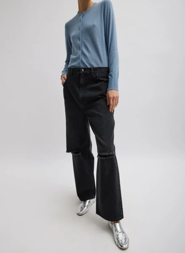 Tibi Skinlike Mercerized Wool Shrunken Cardigan Blue Mist Outlet
