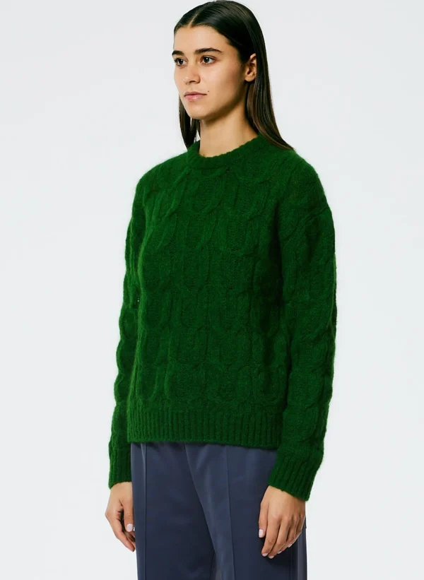 Tibi Soft Mohair Cable Crewneck Easy Pullover Grass Cheap