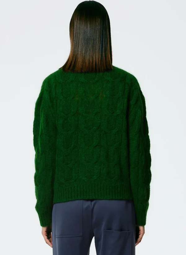 Tibi Soft Mohair Cable Crewneck Easy Pullover Grass Cheap