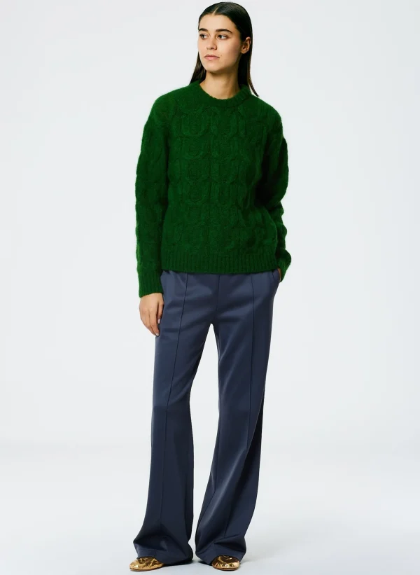 Tibi Soft Mohair Cable Crewneck Easy Pullover Grass Cheap