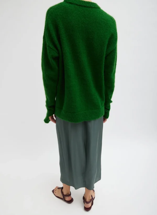 Tibi Soft Mohair Crewneck Easy Pullover Grass Discount