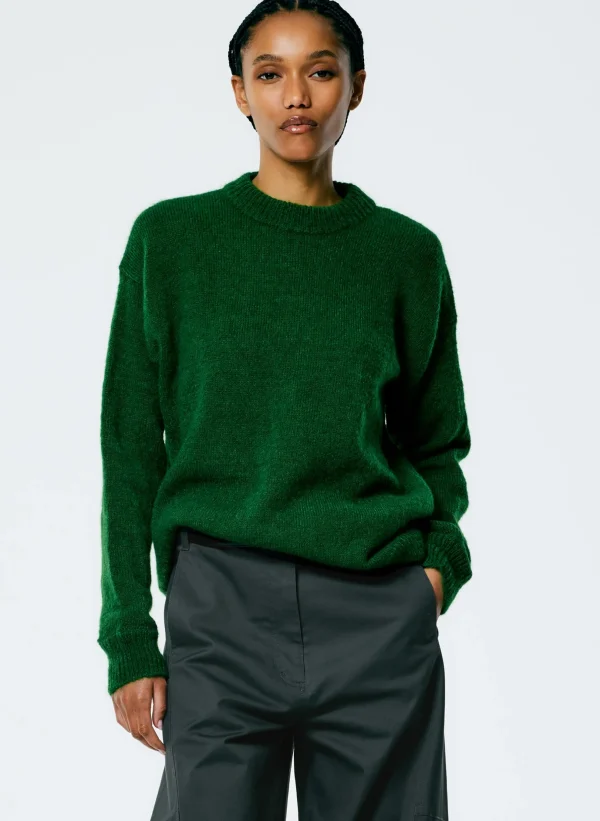 Tibi Soft Mohair Crewneck Easy Pullover Grass Discount