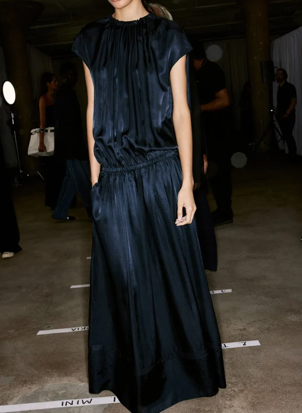 Tibi Spring Acetate Shirred Circular Dress Dark Navy Online