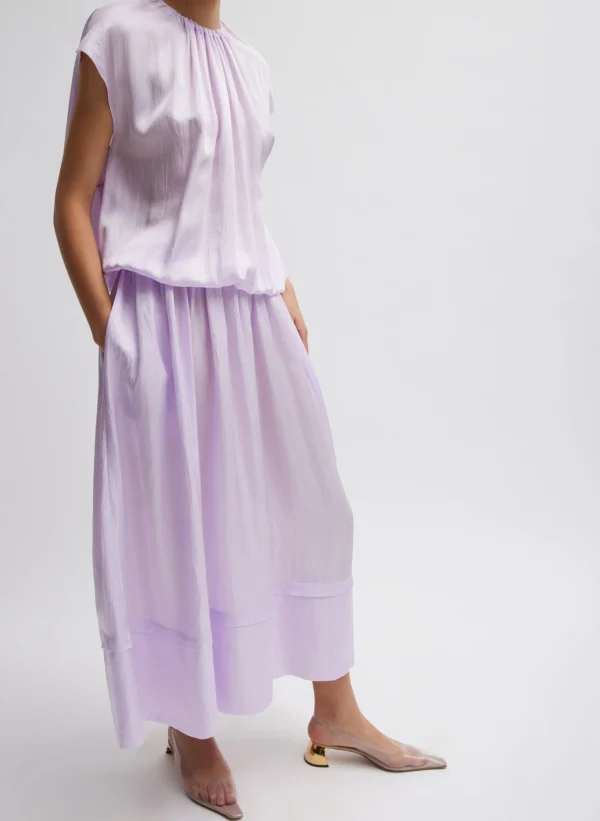Tibi Spring Acetate Shirred Circular Dress Pale Lavender New
