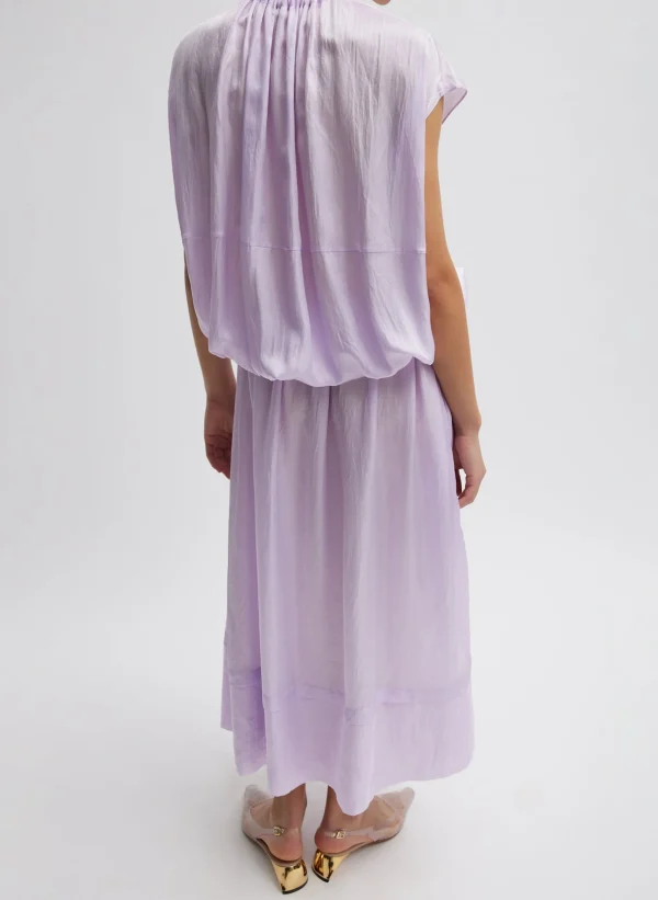 Tibi Spring Acetate Shirred Circular Dress Pale Lavender New