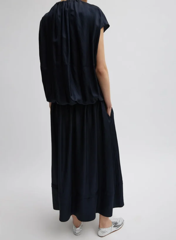 Tibi Spring Acetate Shirred Circular Dress Dark Navy Online