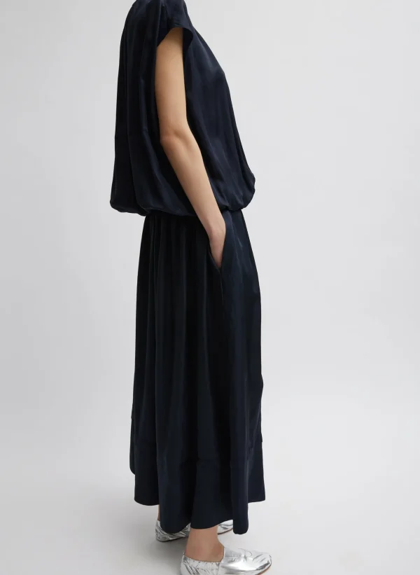 Tibi Spring Acetate Shirred Circular Dress Dark Navy Online