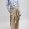 Tibi Stella Crispy Nylon Pleated Cargo Pant Desert Sand Outlet