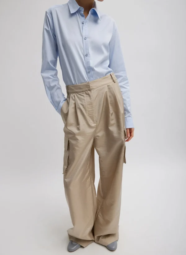 Tibi Stella Crispy Nylon Pleated Cargo Pant Desert Sand Outlet