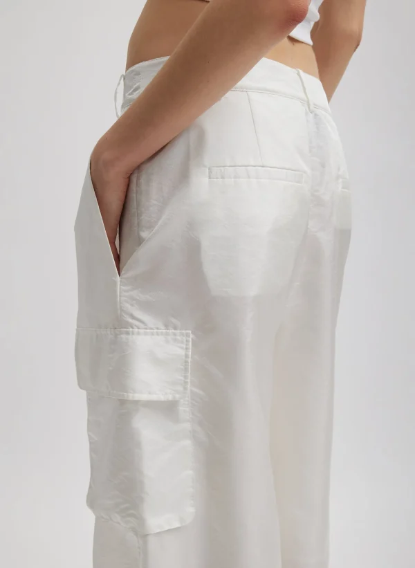 Tibi Stella Crispy Nylon Pleated Cargo Pant White Sale