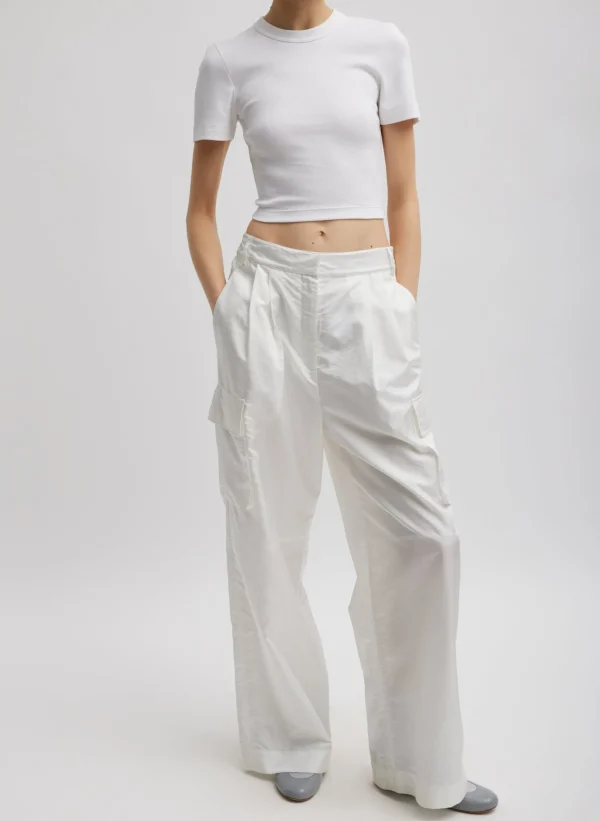 Tibi Stella Crispy Nylon Pleated Cargo Pant White Sale
