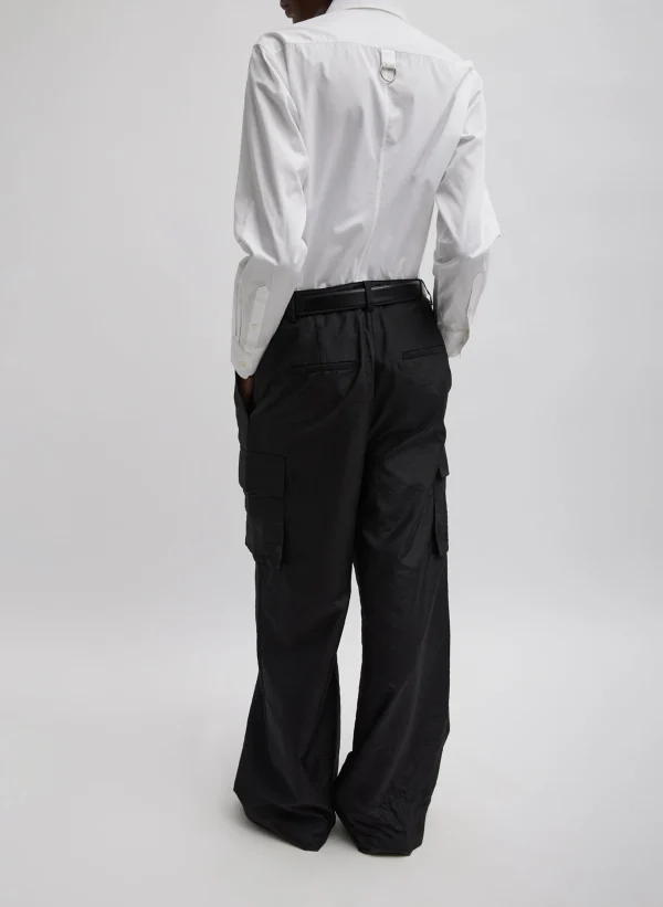 Tibi Stella Crispy Nylon Pleated Cargo Pant Black Store