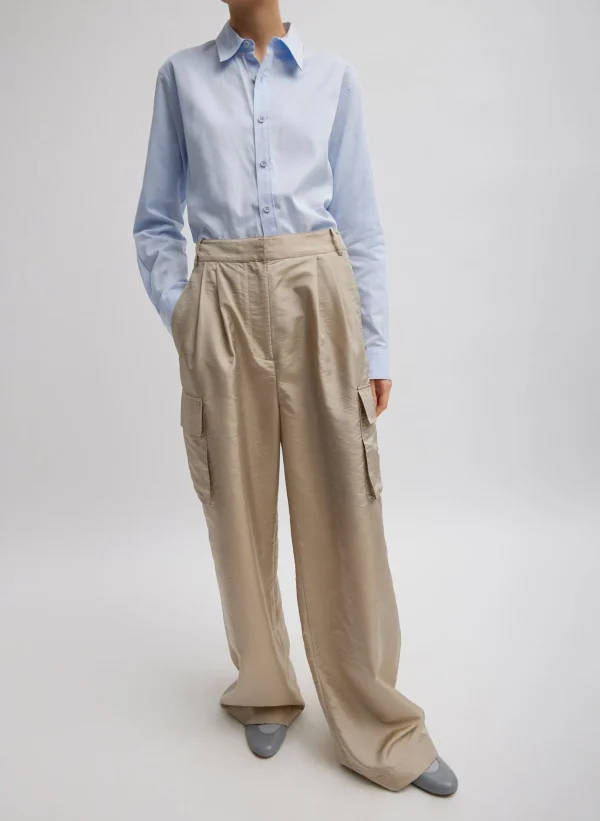 Tibi Stella Crispy Nylon Pleated Cargo Pant Desert Sand Outlet