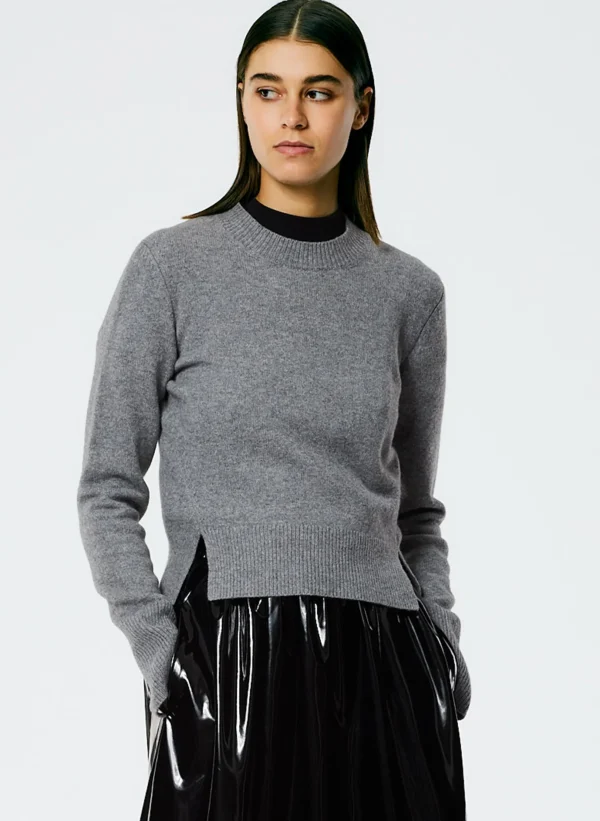 Tibi Stretch Cashmere Crewneck Pullover Heather Grey Flash Sale