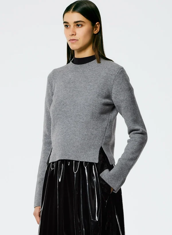 Tibi Stretch Cashmere Crewneck Pullover Heather Grey Flash Sale